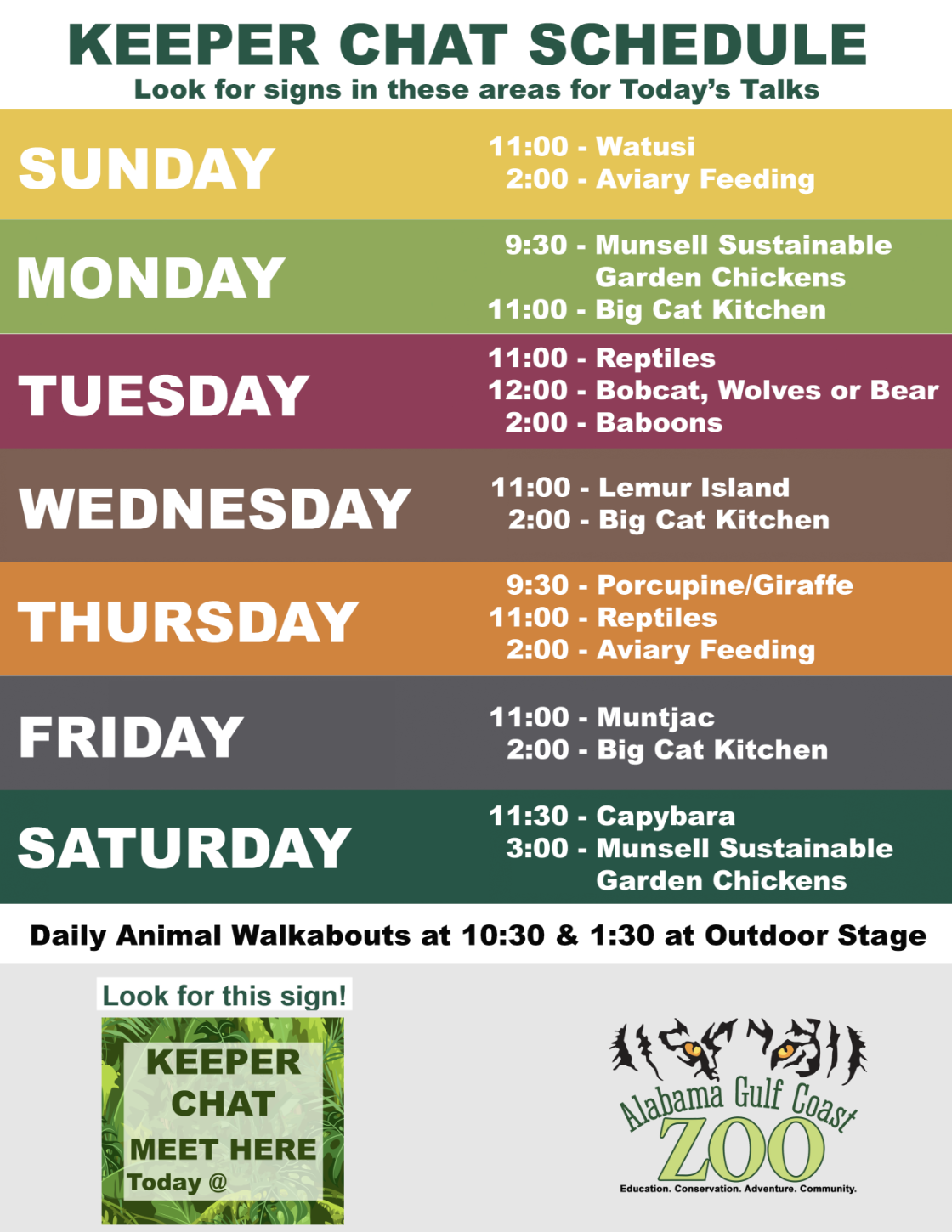 Keeper talks schedule